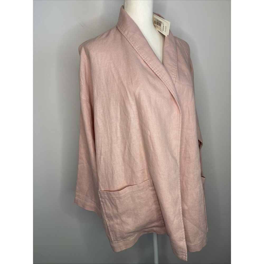 Eileen‎ Fisher Jacket Womens Large Pink Heavy Organic Linen Open Front Boxy NEW